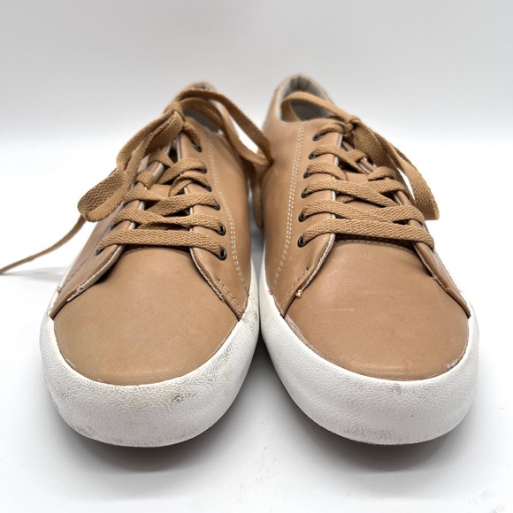 SPERRY Sneaker Mens 7 Tan Leather Low Top Top-sider striper Leather Sneaker NWOB - Picture 2 of 12